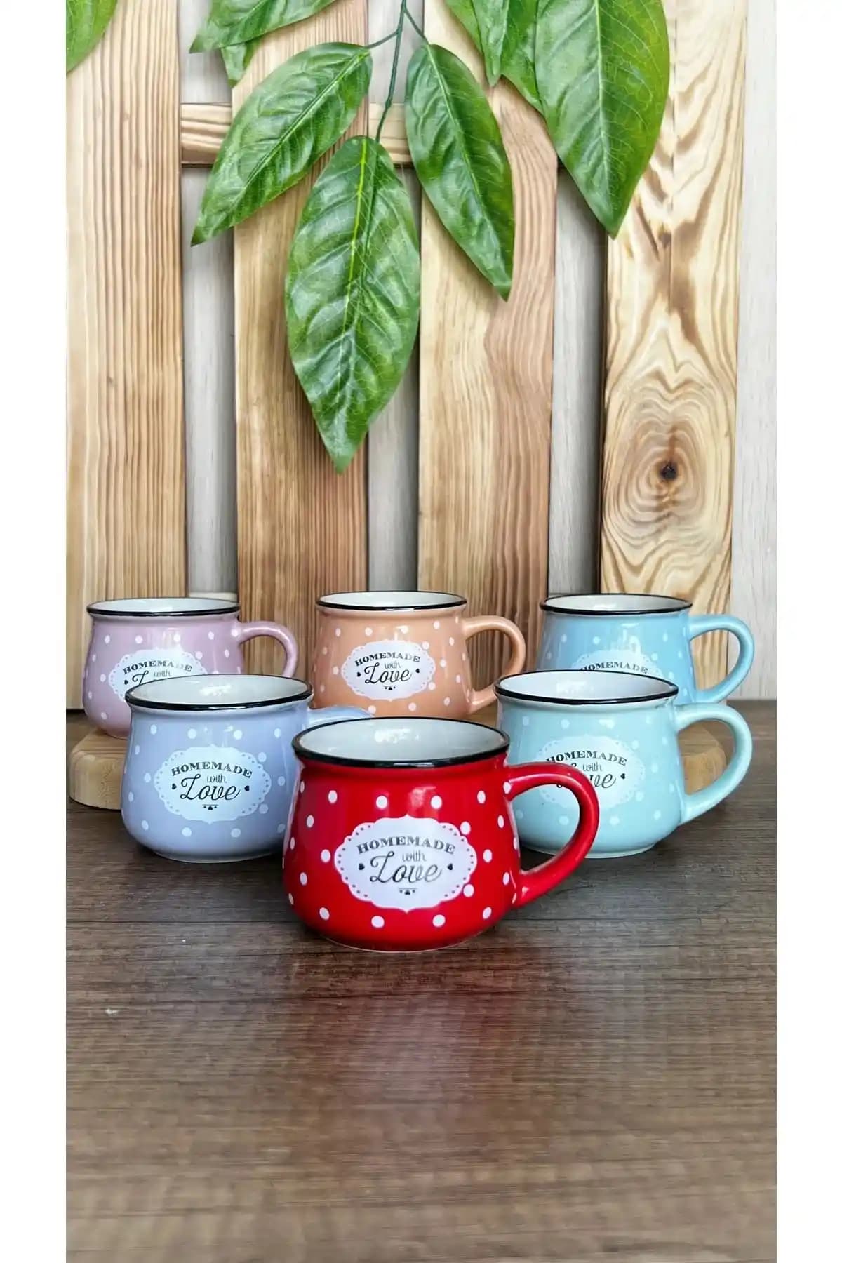 Karçiçeği Home 6 Renk Emaye Görünümlü Porselen Fincan Seti Günlük Kullanım İçin