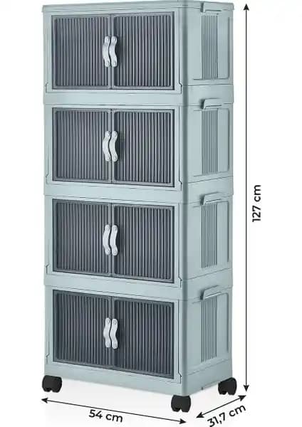 Kavi Entegre Plastik Katlanabilir Modüler Dolap 4’lü Pratik ve Çok Yönlü Depolama Çözümü