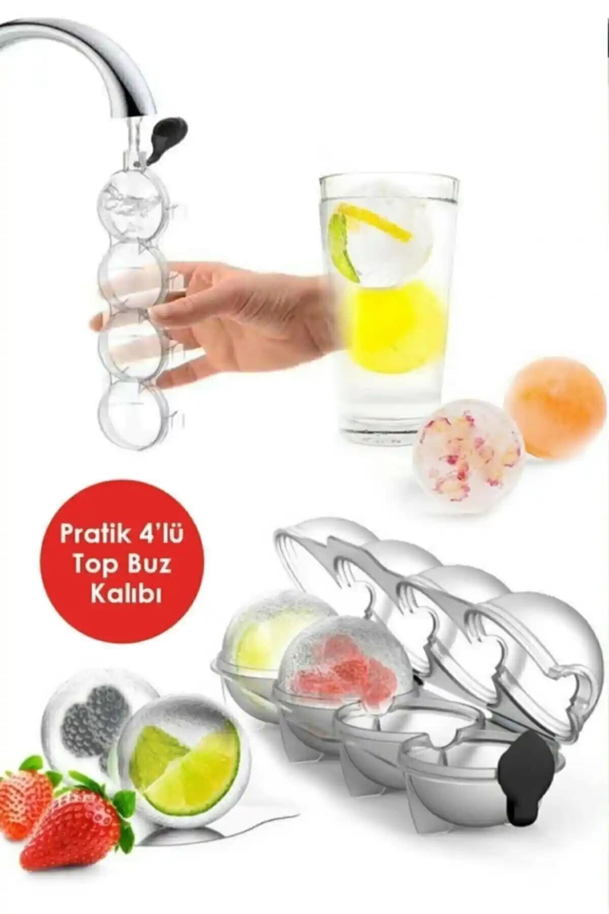 Kitchen Beauty 4'lü Küre Buz Topu Kalıbı ile Şık ve Pratik İçecek Sunumu