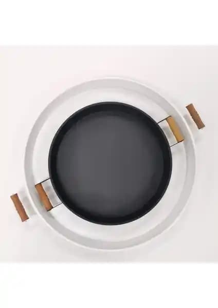 Kitchen Trend 51 cm Beyaz ve Siyah Metal Sunum Tepsisi Seti Modern ve Dayanıklı Tasarım