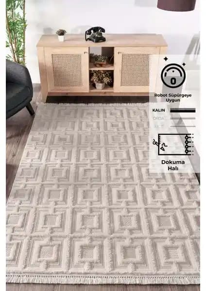 Konfor Bukle 6658 Krem Modern Dokuma Halı Ev ve Ofis İçin Uygun