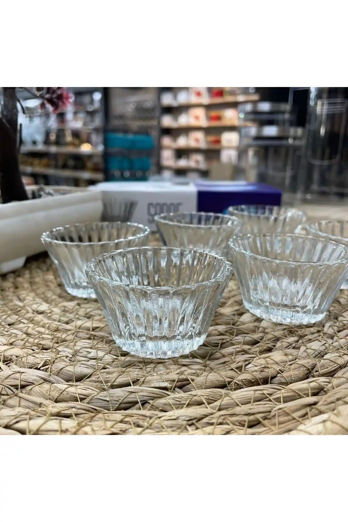 Lale Marka Mini Cam Kase Seti 6 Adet Şeffaf ve Renkli Sunum ve İkramlık Kase