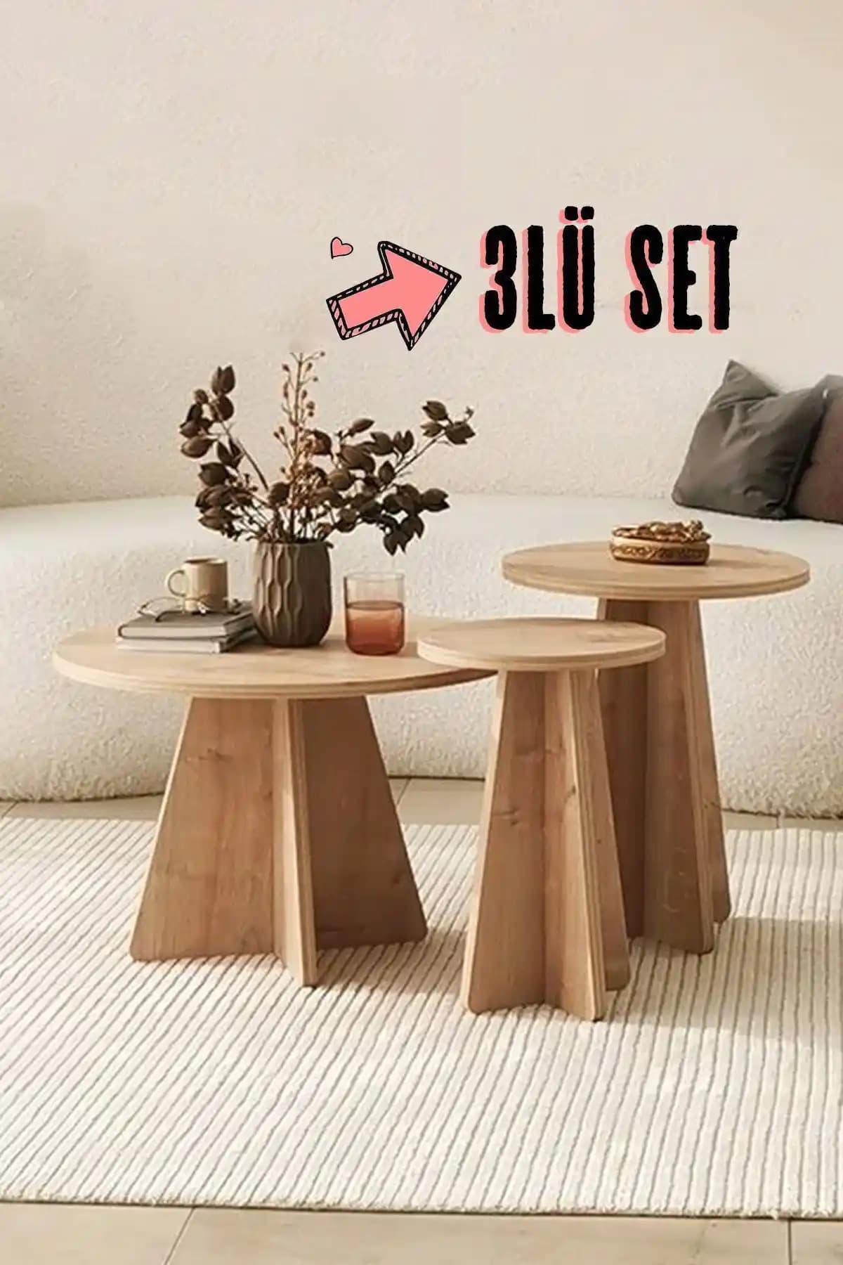 Lefty Geniş İskandinav Mantar Sehpa Takımı Modern ve Dayanıklı Tasarım Özellikleriyle