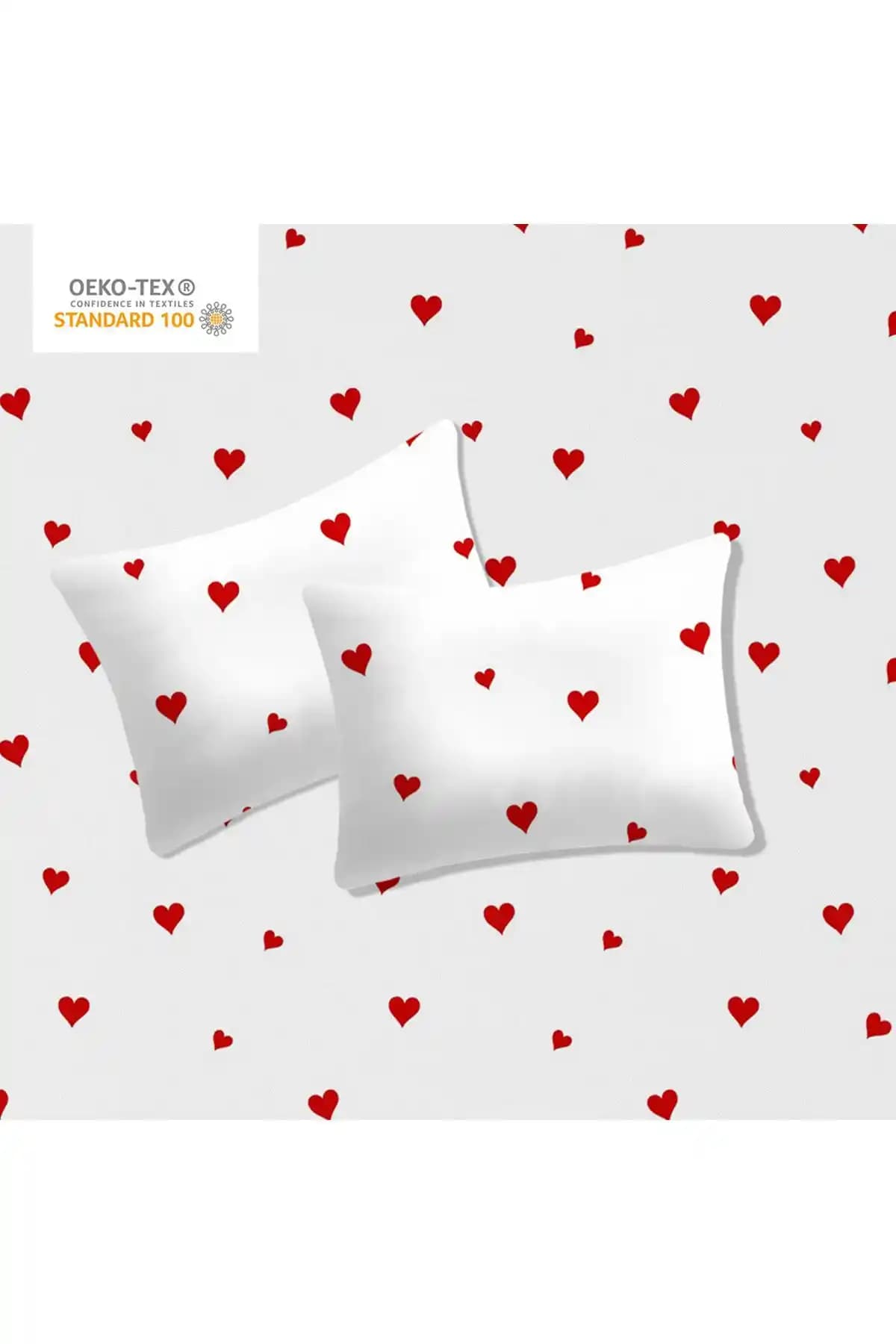 Lief Home %100 Pamuklu Kırmızı Kalp Desenli Bebek Yastık Kılıfı Güvenli ve Estetik Tasarım