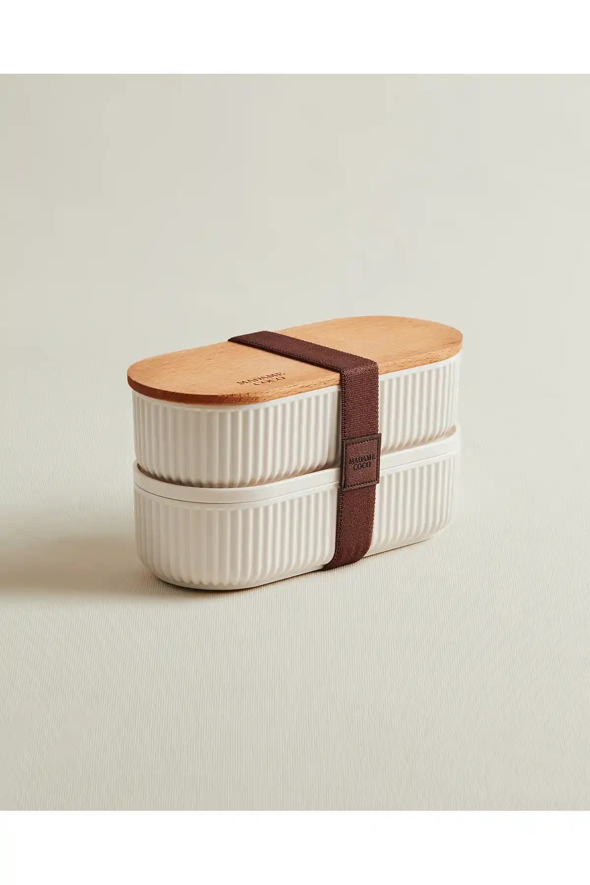 Madame Coco Magou 500ml Ahşap Kapaklı Lunch Box Şık ve Fonksiyonel Saklama Çözümü