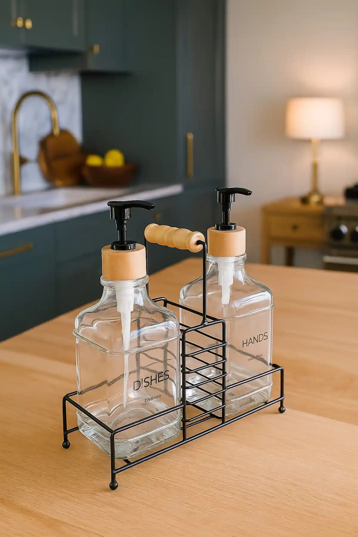 Makri Home Modern Cam İkili Sabunluk ve Deterjanlık Seti Şık ve Çok Amaçlı Kullanım