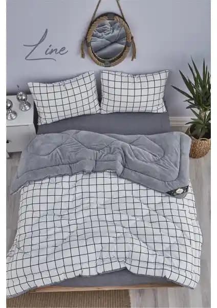 Marla Home Line Gri-Beyaz Desenli Çift Kişilik Yorgan Seti: Konfor ve Şıklığın Buluşması