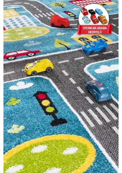 Melaris Halı 3 Boyutlu Trafik Arabalı Çocuk Halısı Güvenli ve Dayanıklı Oyun Alanı