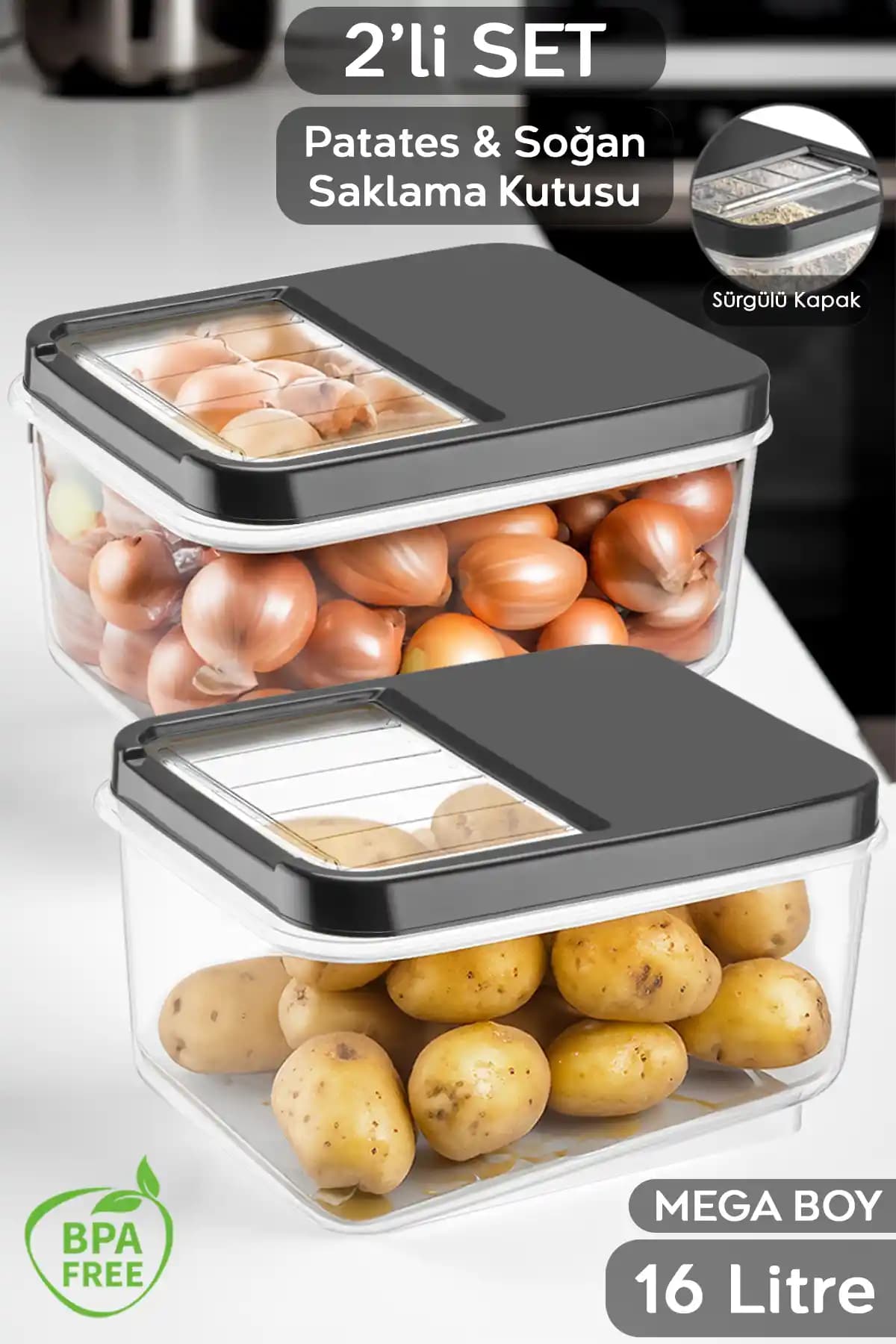 Meleni Home 2'li 16 Litre Kapaklı Sebzelik Seti Pratik ve Şık Mutfak Çözümü