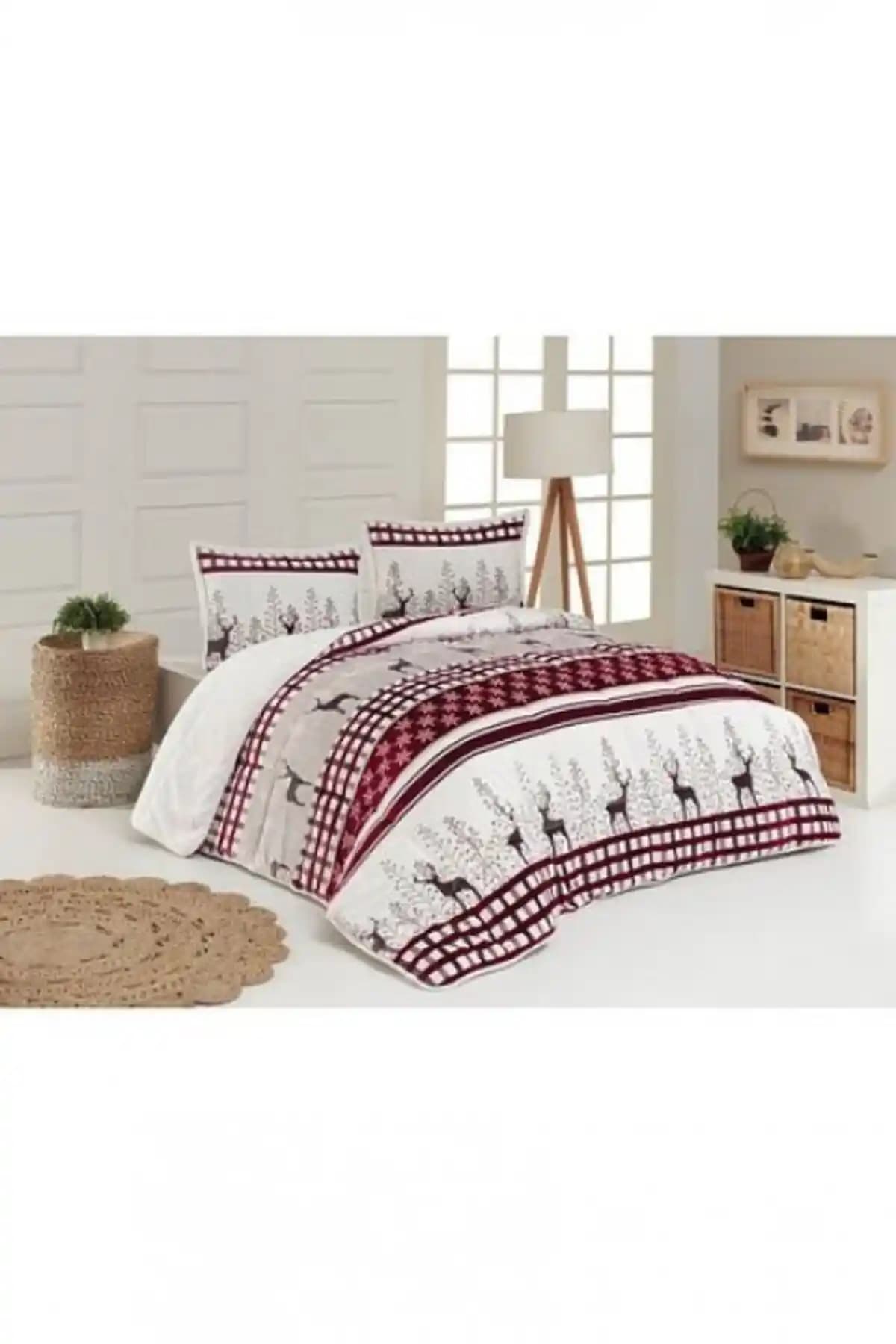 Merinos Comforter Deer Çift Kişilik Polar Yorgan Seti Sıcak ve Şık Tasarım