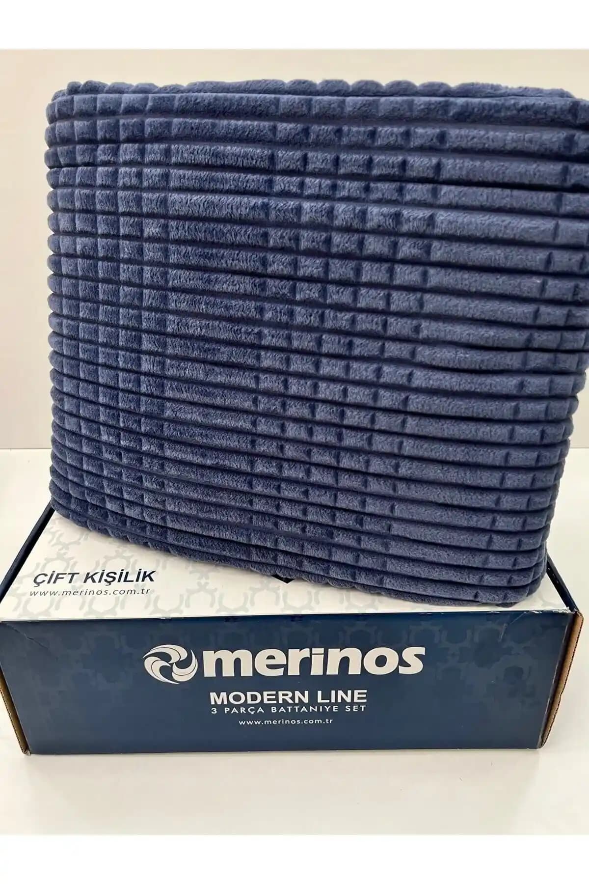 Merinos Modern Line 2 Parça Tek Kişilik Battaniye Seti Lacivert Şıklık ve Konfor Sunar