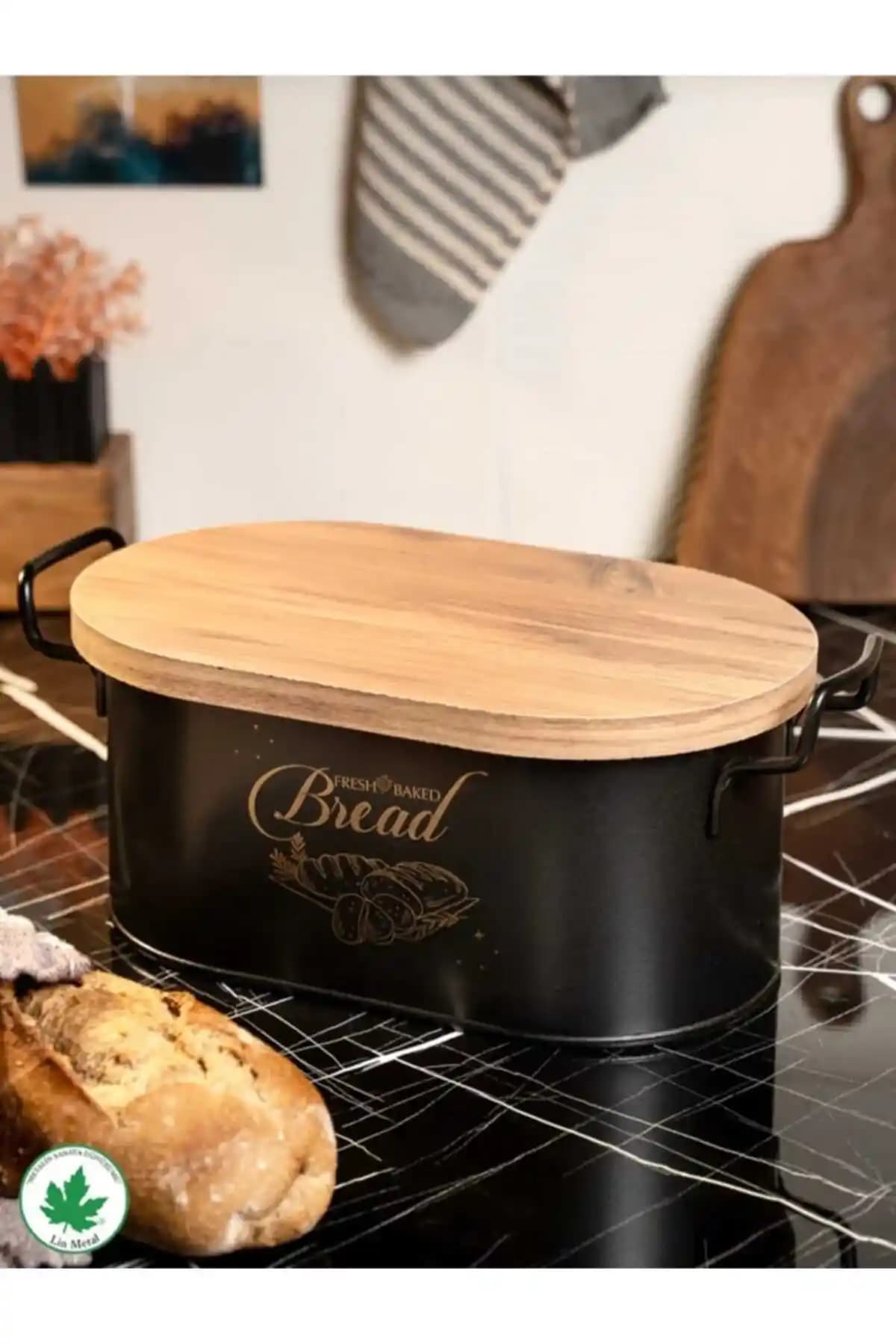 Metalshop Siyah Kapaklı Metal Ekmek Kovası Modern ve Şık Tasarımıyla Mutfaklar İçin