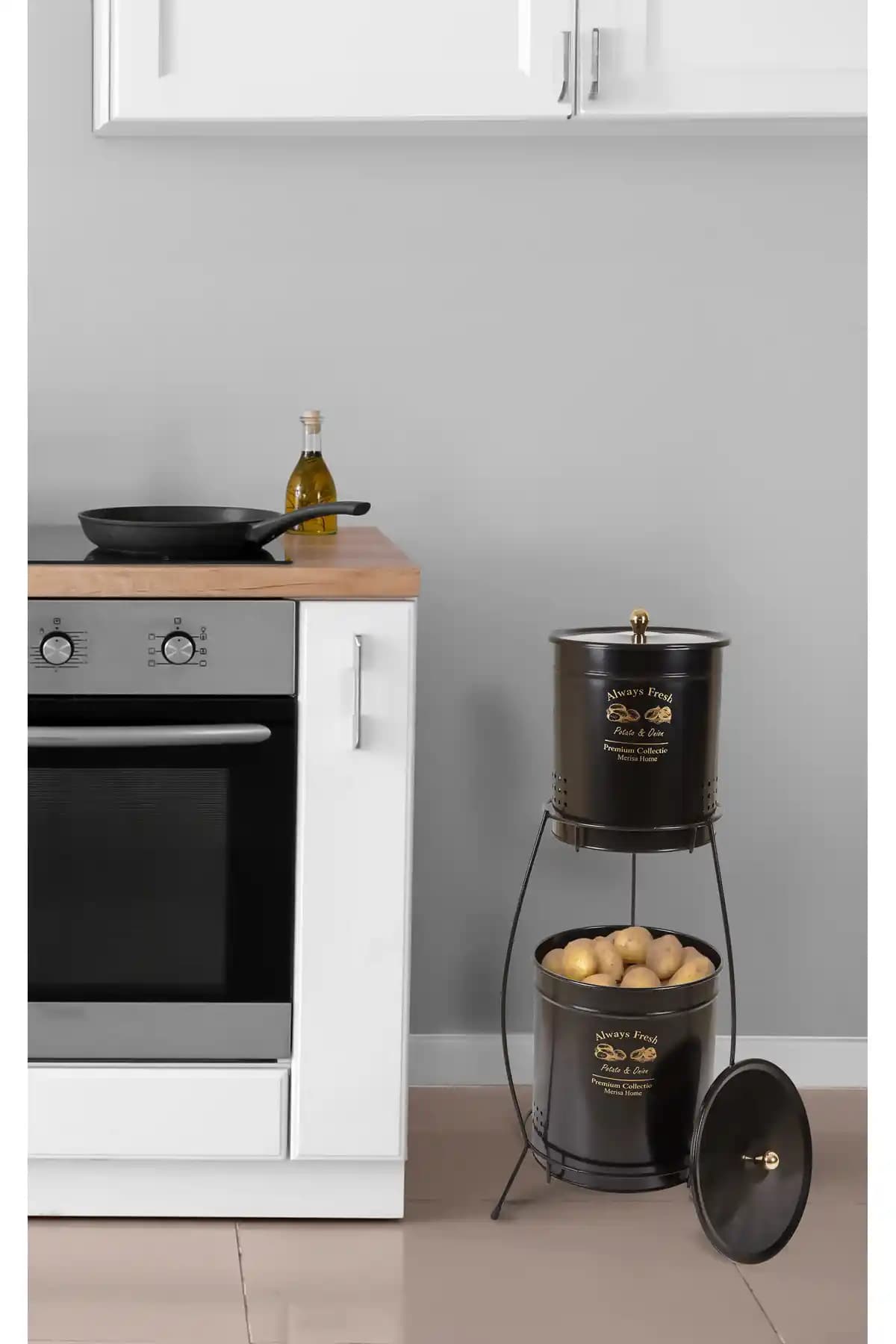 Metes Kitchen 2 Katlı Metal Patates ve Soğan Kovası ile Mutfak Düzeninizi Geliştirin