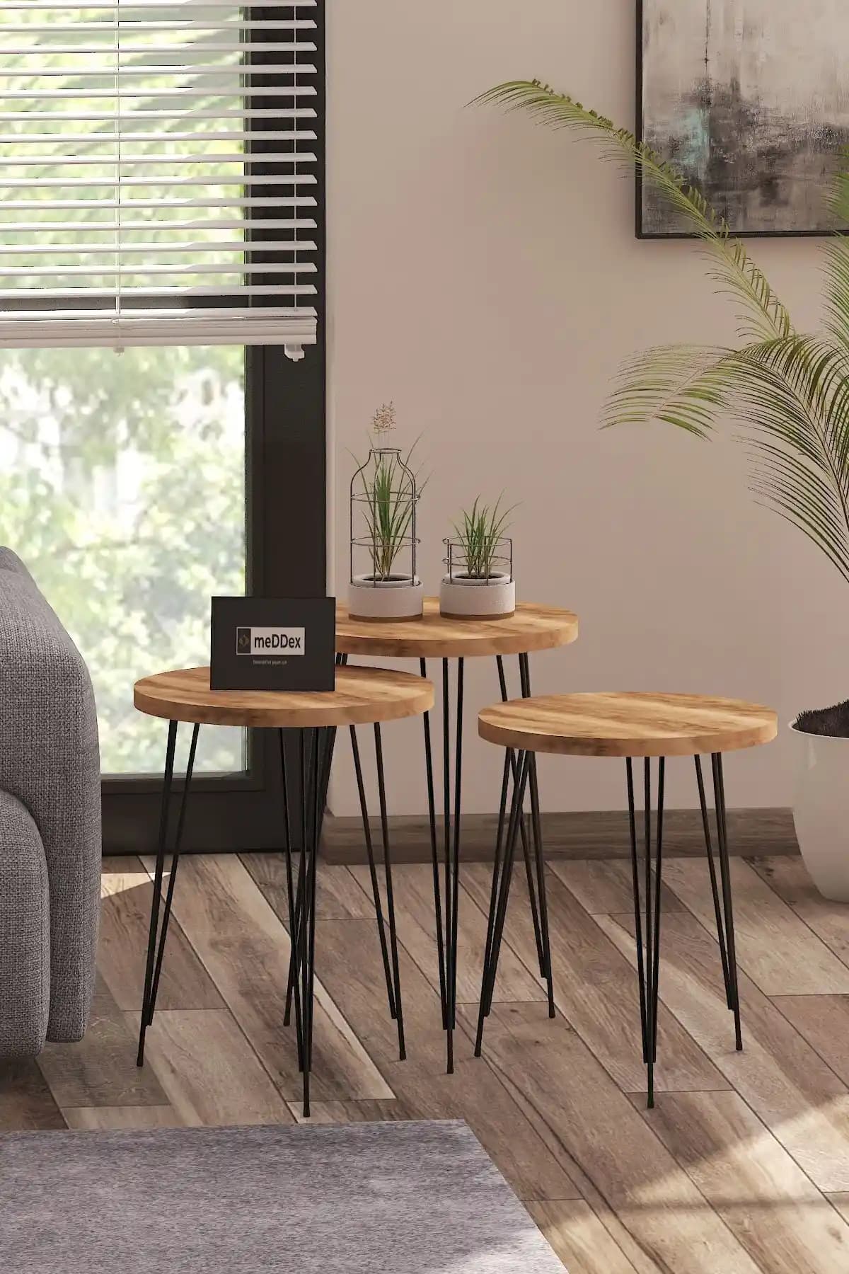 Modern ve Şık Yuvarlak Zigon Sehpa Seti - Dayanıklı ve Kolay Montajlı Tasarım