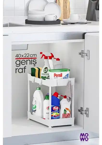 Mowo Home 2 Katlı Plastik Raf ile Mutfak ve Banyo Alanlarınızı Düzenleyin