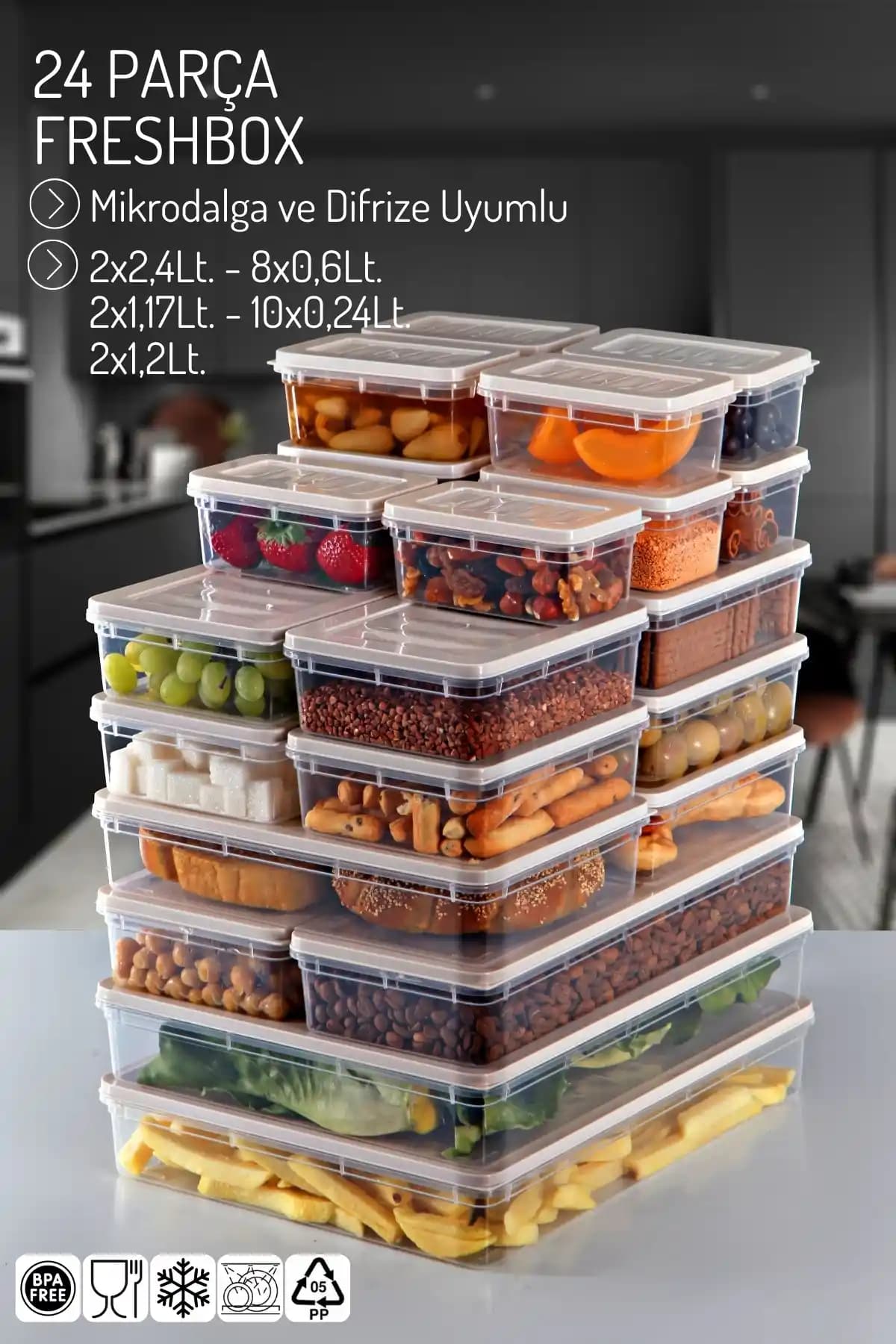 Nandy Home 24'lü Saklama Kabı Seti Gıda Güvenliği ve Mutfak Düzeni İçin Uygun