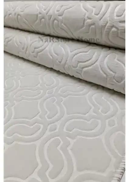 NarStore Home Elit Krem Embos Kabartmalı Yıkanabilir Kaymaz Taban Kesme Yolluk Halı