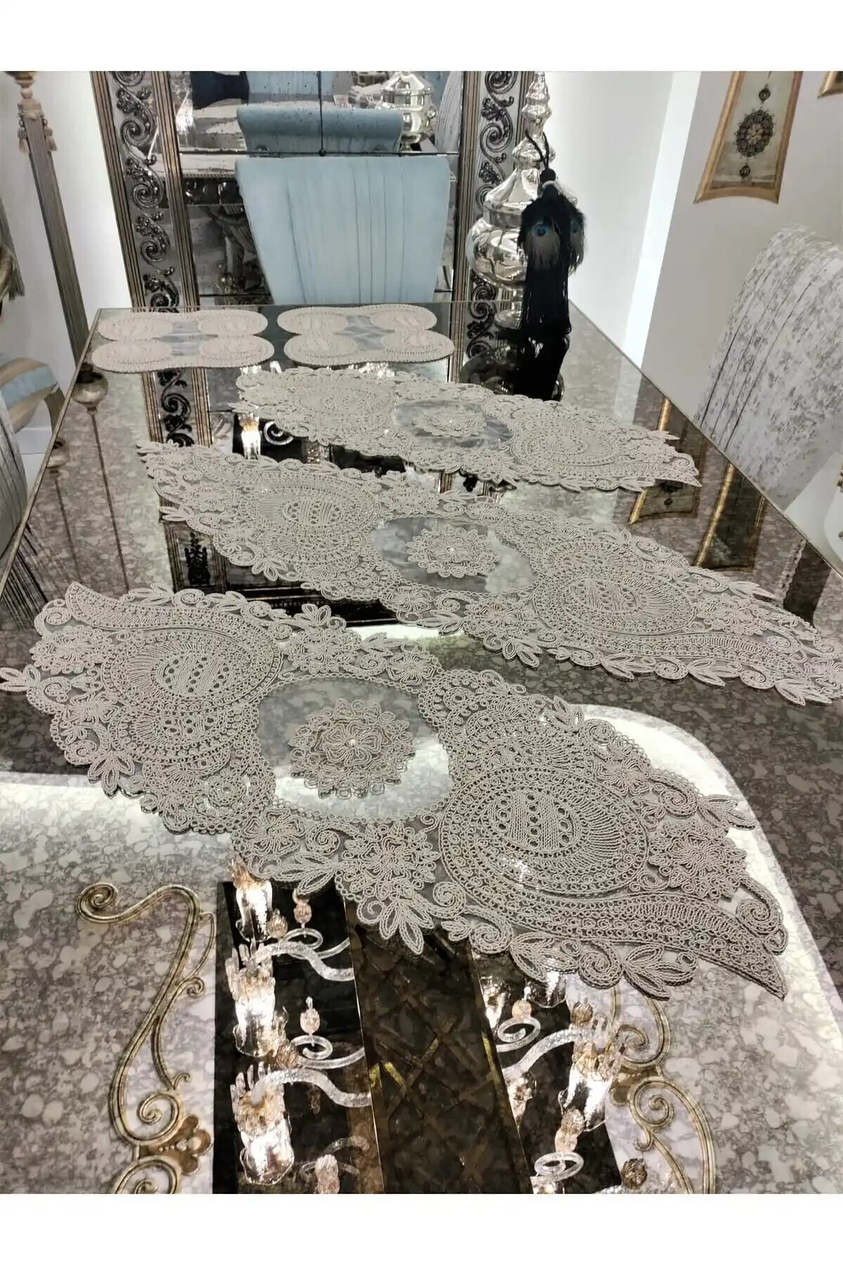 NeuBella Home Nur 5 Parça Lüks Boncuklu Runner Seti Ev Dekorasyonunda Şıklık ve Fonksiyonellik