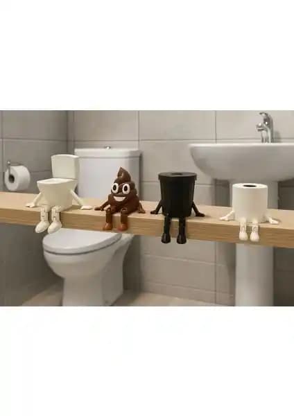 NextPrintx 4'lü Banyo Dekoratif Figür Seti Modern ve Eğlenceli Tasarım