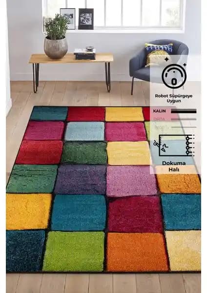 Odeon Halı Renkli Kare Duvar Taşı Modern Dokuma Halı: Şıklık ve Dayanıklılık Bir Arada