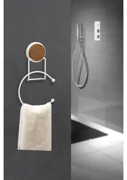 Okyanus Home Ahşap Desenli Magic Fix Sihirli Yapışkan Beyaz Yuvarlak Havluluk