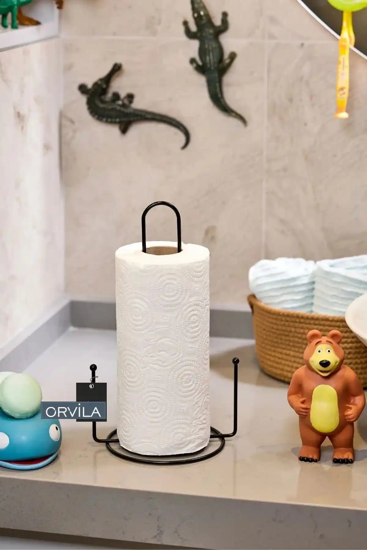 Orvila Paslanmaz Metal Siyah Rulo Kağıt Havluluk Modern ve Dayanıklı Tasarım