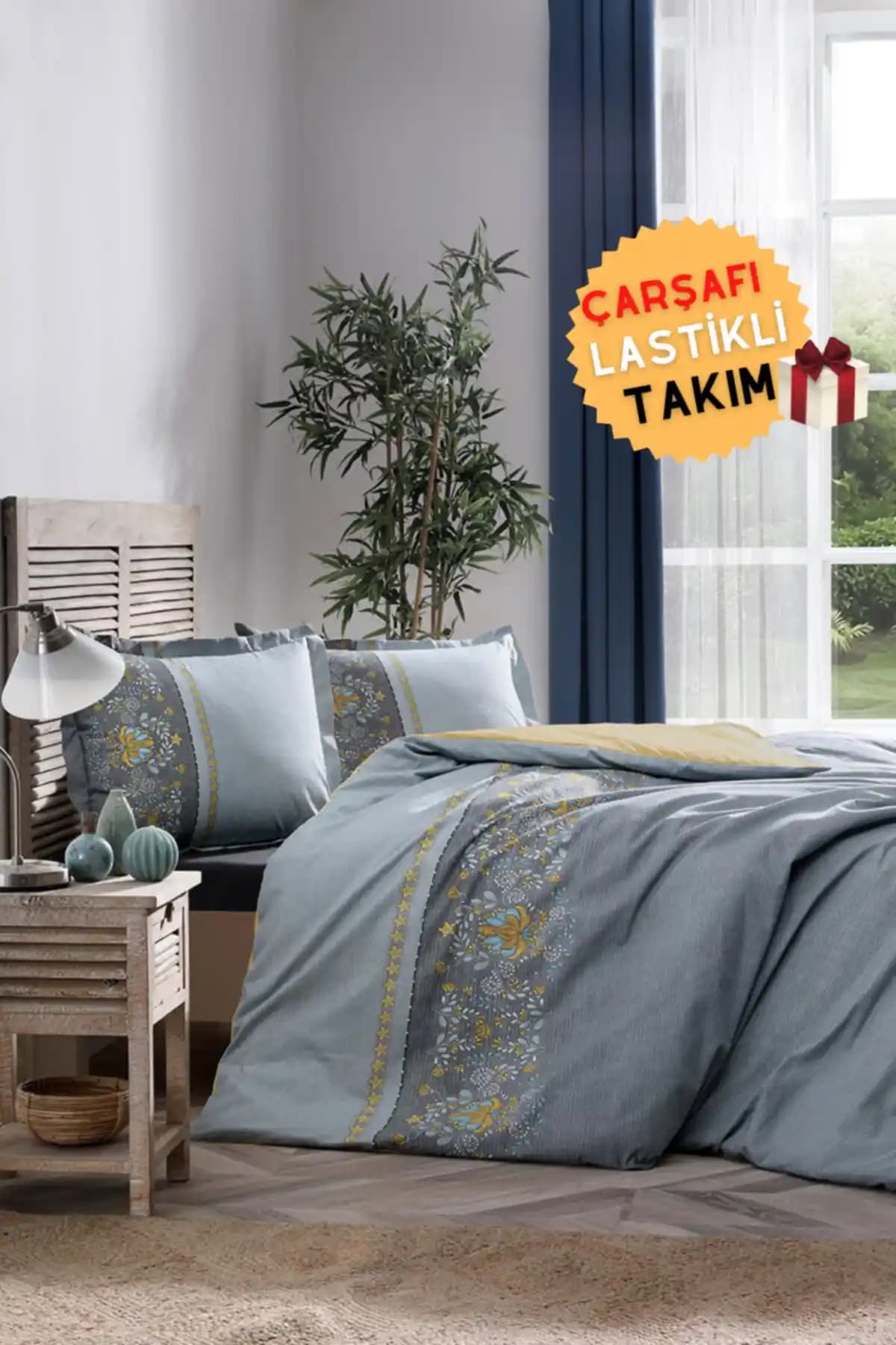 Özdilek Brodats Lastikli Çarşaflı Çift Kişilik Nevresim Takımı Antrasit Renkli Modern Tasarım