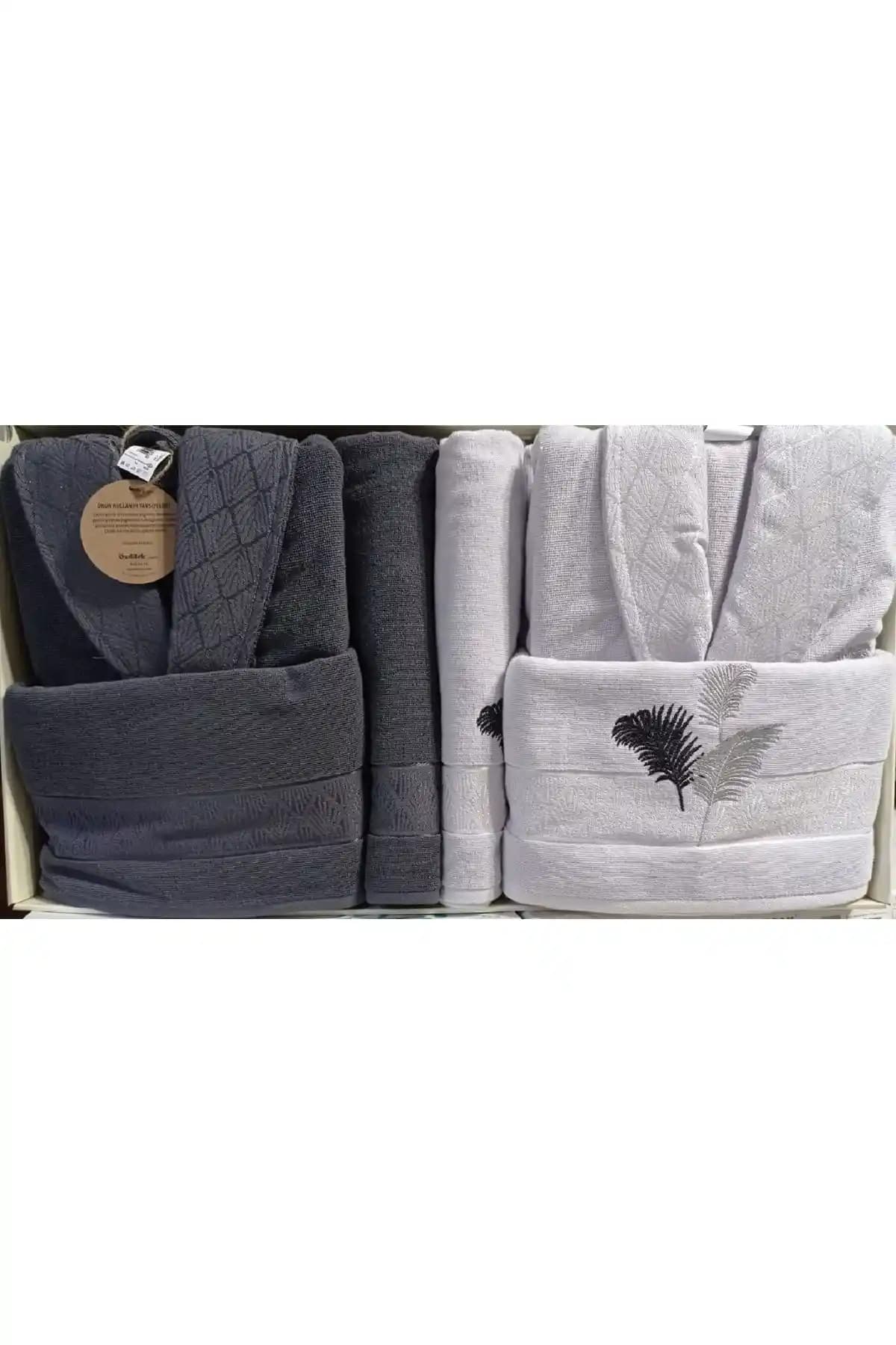 Özdilek Golden Palm Aile Bornoz Seti Antrasit Gri Yüksek Kalite Pamuklu Konforlu Tasarım