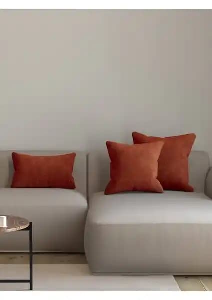 Pastel Kadife Dokulu Kiremit Renk Kırlent Yastık Kılıfı Ev Dekorasyonunda Zarif ve Dayanıklı Seçenek