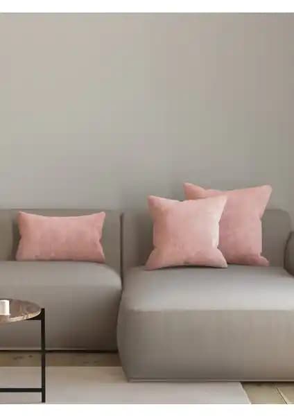 Pastel Kadife Türk Gülü Rengi Kırlent Kılıfı Ev Dekorasyonunda Şıklık ve Konforun Buluşması