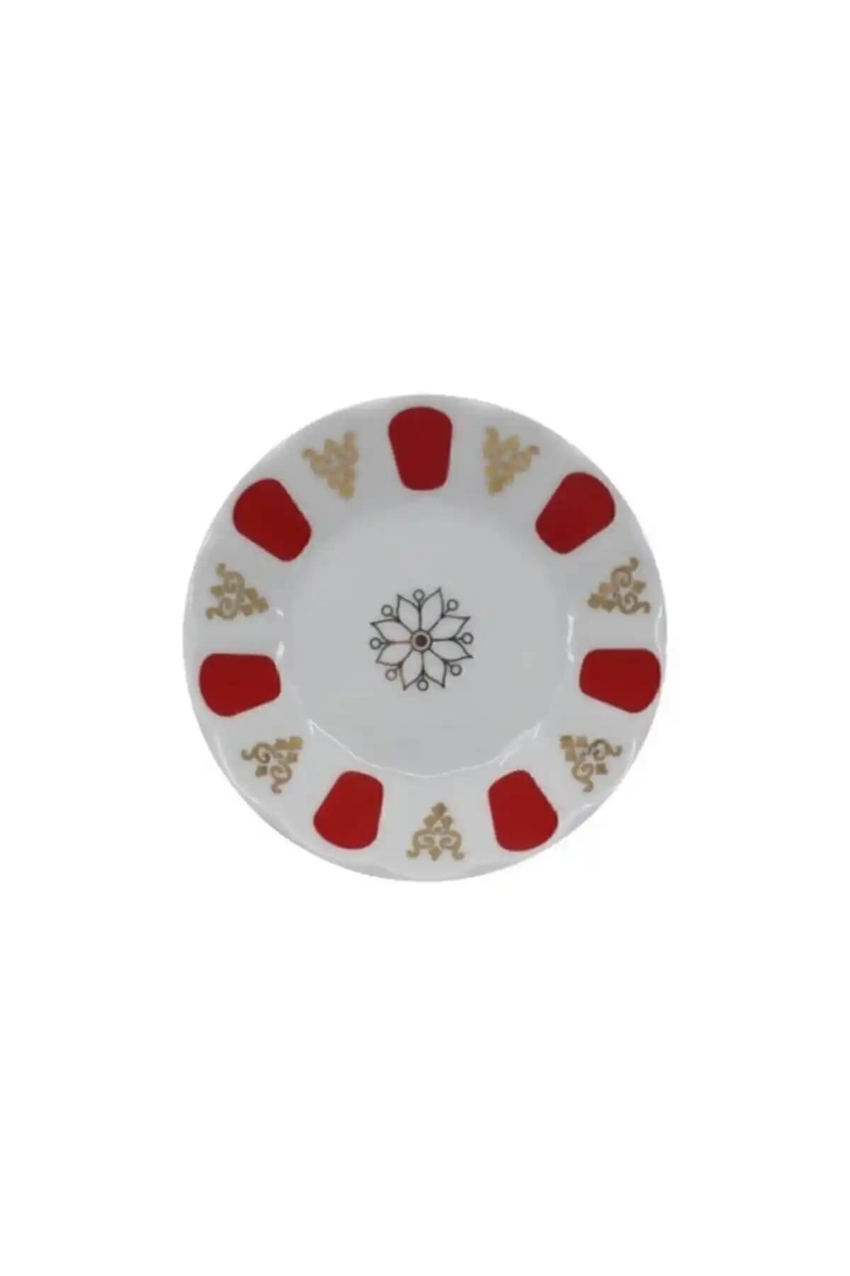 Porland Arow Marka 6'lı Porselen Çay Tabağı Seti Kırmızı Beyaz Retro Tasarım