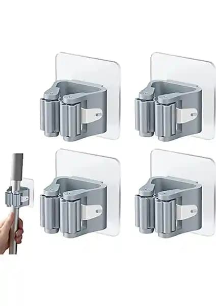 Pratik ve Dayanıklı Kendinden Yapışkanlı Süpürge Tutucu 4'lü Paket