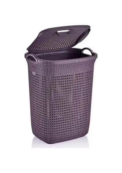 Rio Kirli Çamaşır Sepeti 52 Litre Kapaklı Örgü Model Dayanıklı ve Şık Tasarım