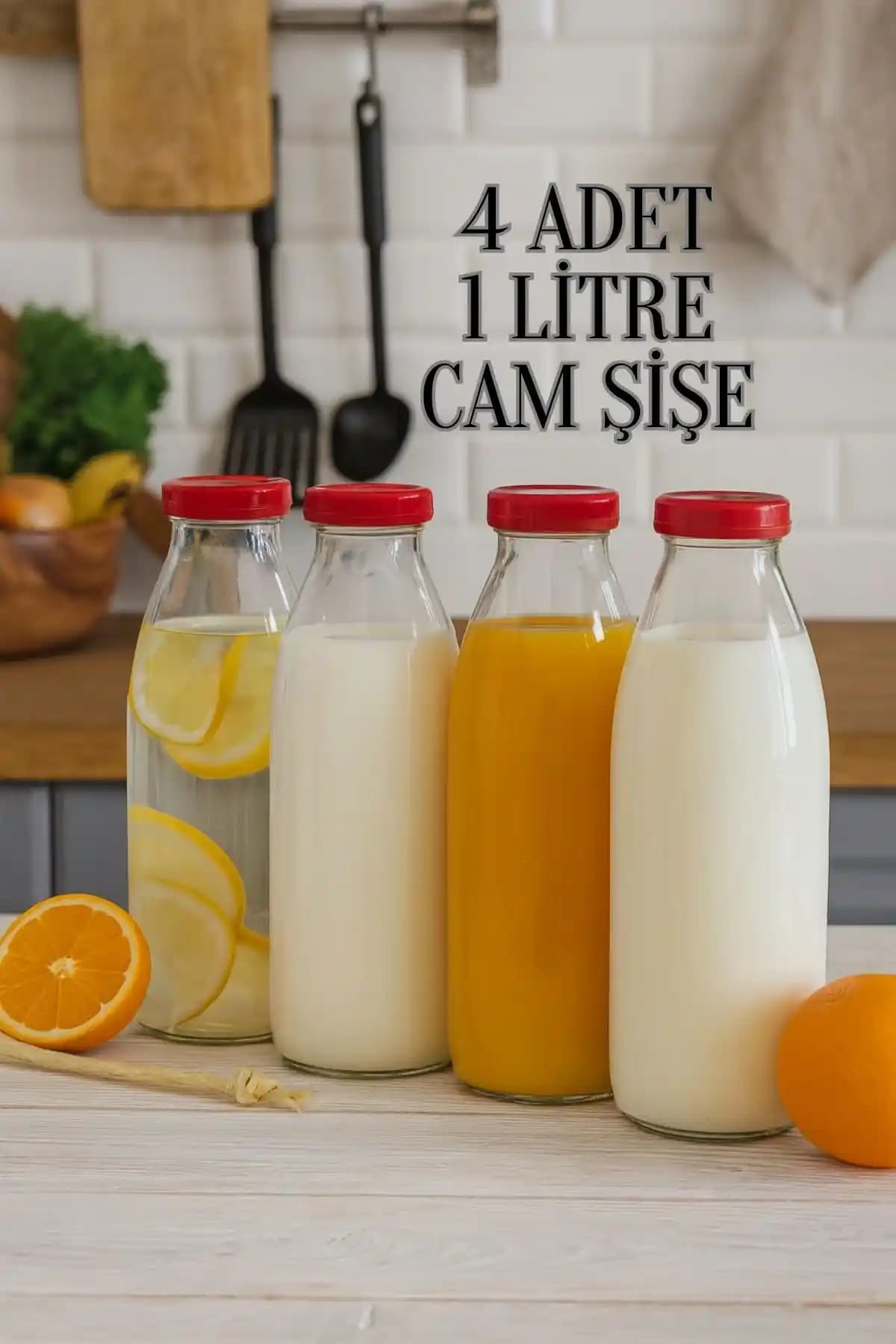 Rotanev 4'lü 1 Litre Şeffaf Cam Şişe Seti Dayanıklı ve Güvenli Saklama Çözümü