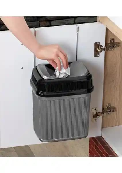 Sas Askılı Asılabilir Çöp Kovası 5.5 Litre Gri Modern ve Pratik Tasarım