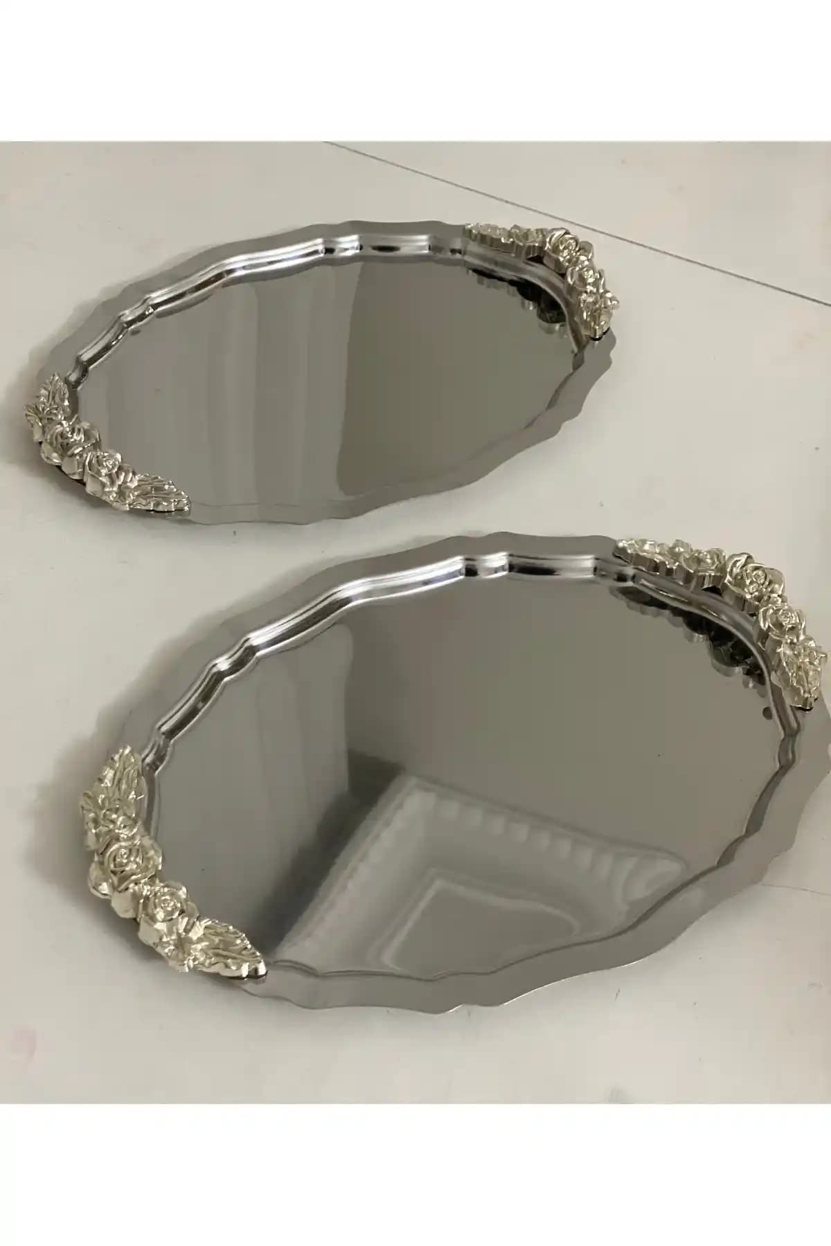 SEVA Paslanmaz Çelik Oval Servis ve Sunum Tepsisi Gümüş Kulplu 2 Adet