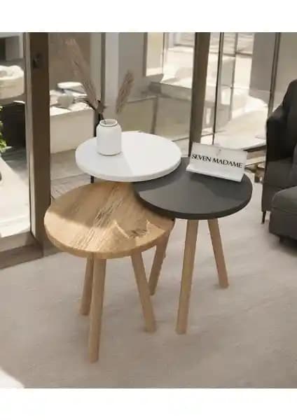 Seven Madame Ahşap Ayaklı Zigon Sehpa Seti Modern ve Şık Tasarım ile Dayanıklı Kullanım