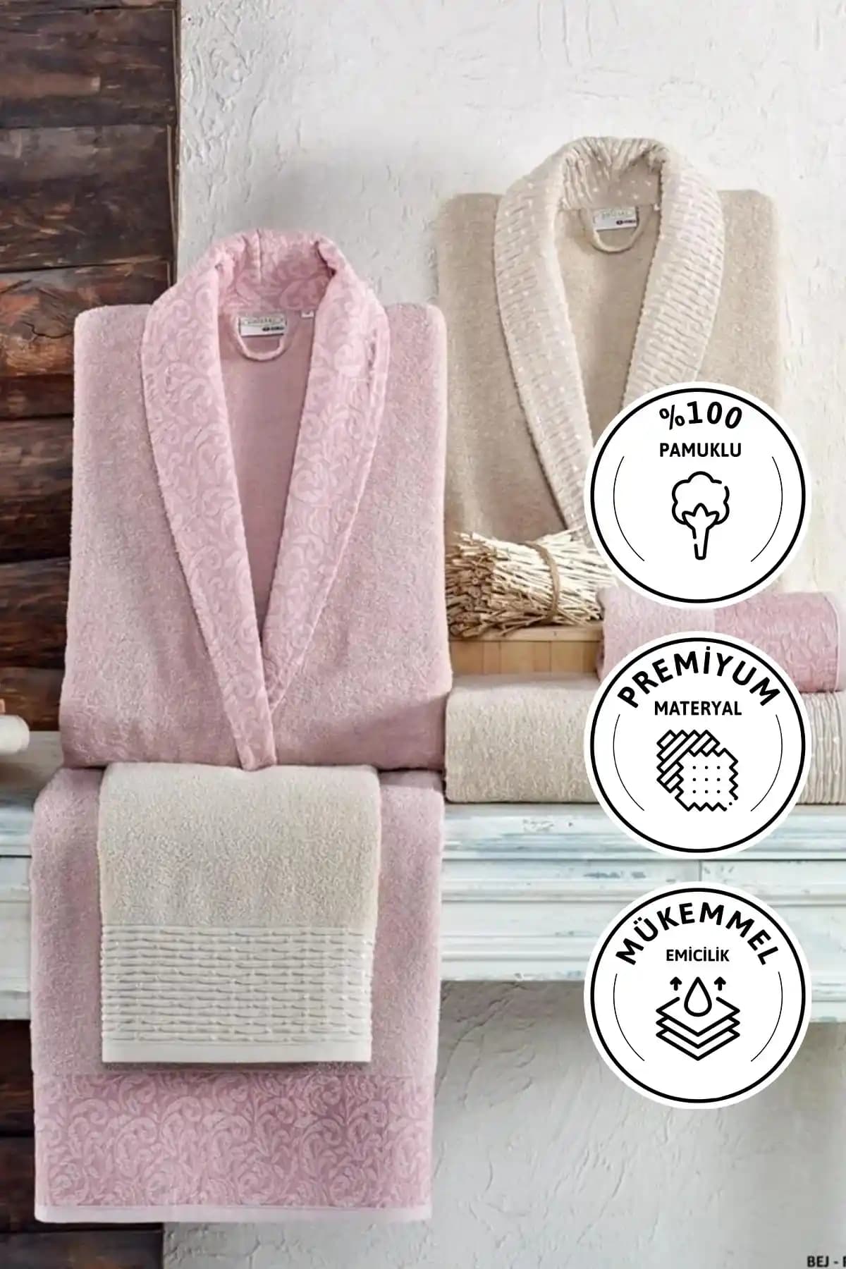 Taç Kristal Dream Jakarlı 6 Parça Aile Bornoz Takımı: Şık ve Konforlu Ev Kullanımı Ürünü