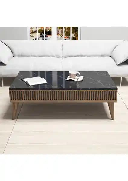 Variant Mobilya Milan Orta Sehpa Ceviz Siyah Mermer Modern ve Dayanıklı Tasarım