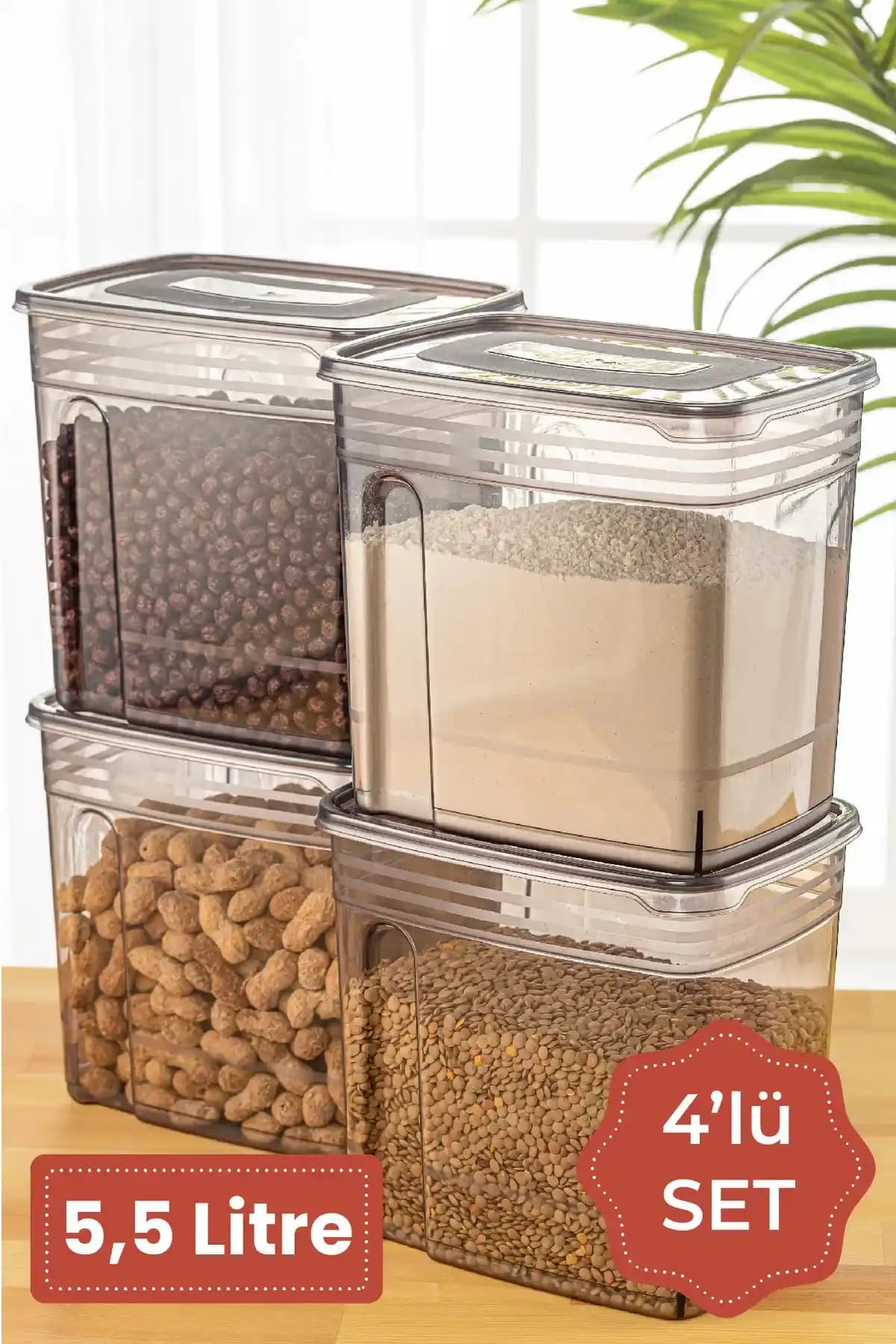 Vienev 4'lü 5,5 Litre Strip Mega Boy Gıda Saklama Kabı ile Mutfak Düzeninizi Geliştirin