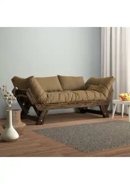 Woodesk Adalar Masif Ceviz-Camel Renk 2li Kanepe Modern Tasarım ve Fonksiyonellik