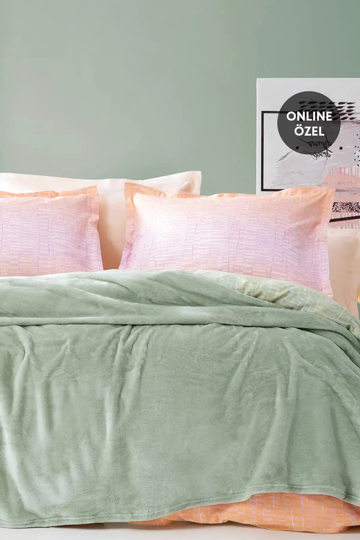 Yataş Olenna Wellsoft Battaniye Yeşil 200x220 cm Yüksek Kalite ve Estetik Çift Kişilik Battaniye