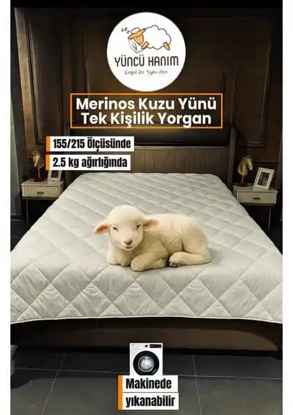 Yüncü Hanım Tek Kişilik Merinos Kuzu Yünü Yorganı Doğal Uyku Konforu Sağlar