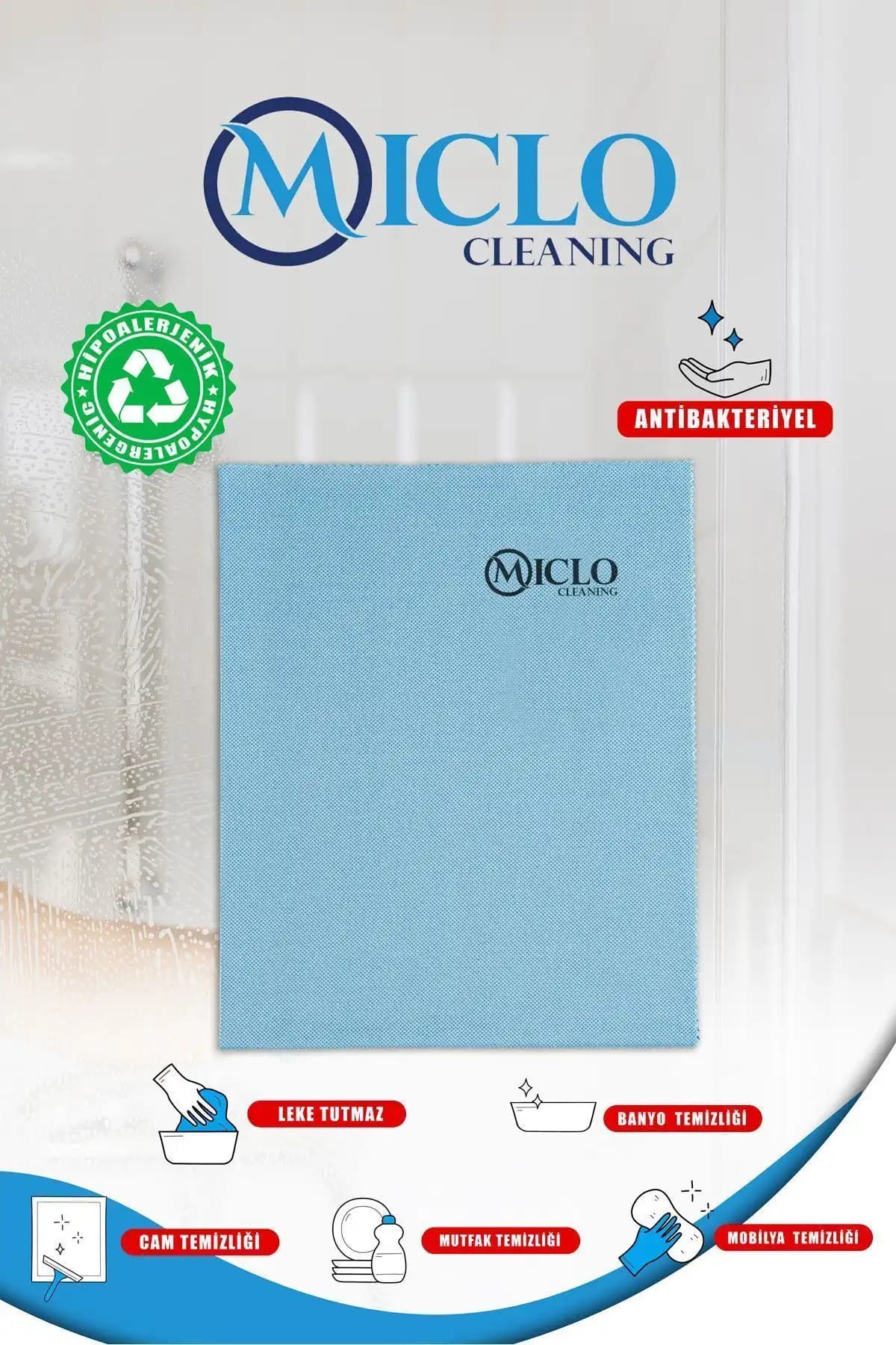 MICLO CLEANING Mikrofiber Cam Temizleme Bezi 40x50cm Lacoste Desenli Ürün Özellikleri