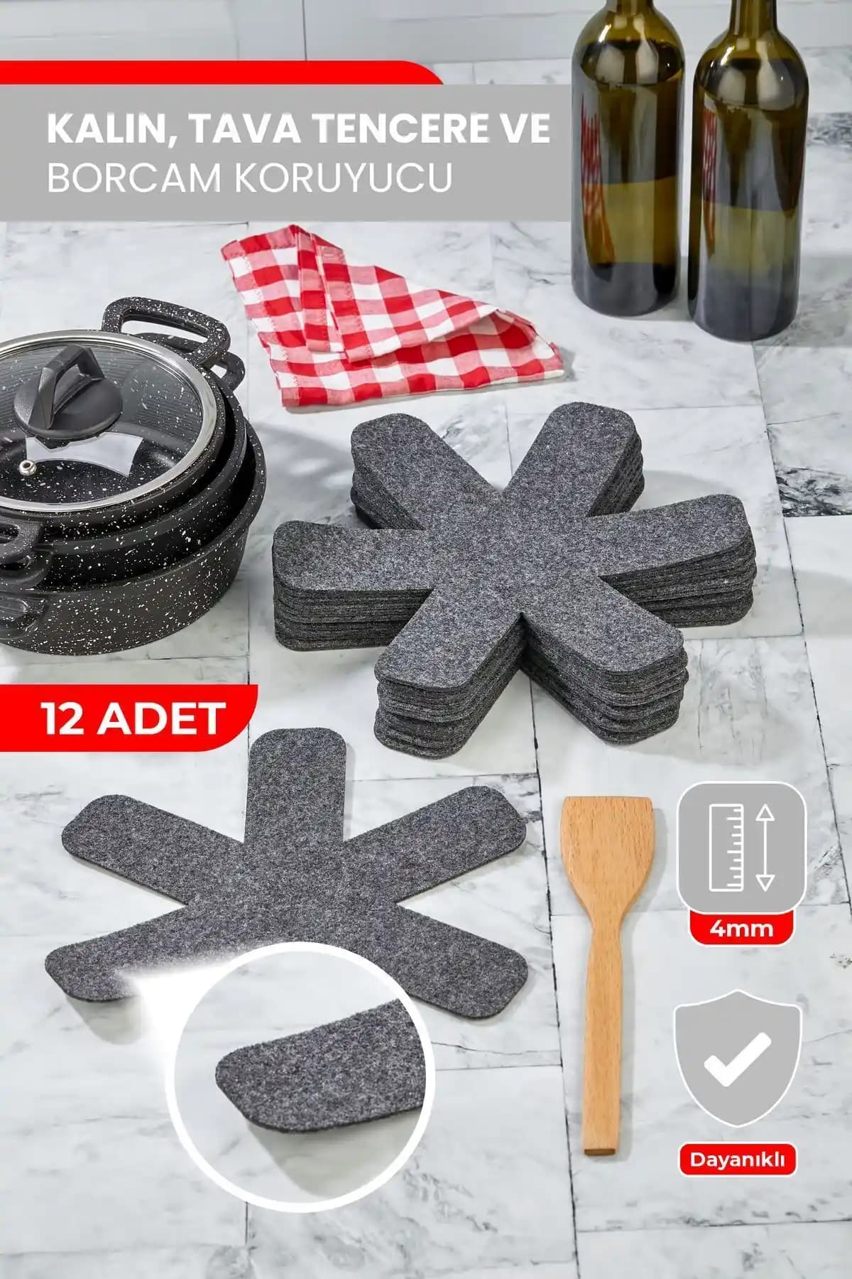 Self Power Kalın Tencere ve Tava Koruyucu Elyaf Keçe Seti ile Mutfakta Güvenli Koruma
