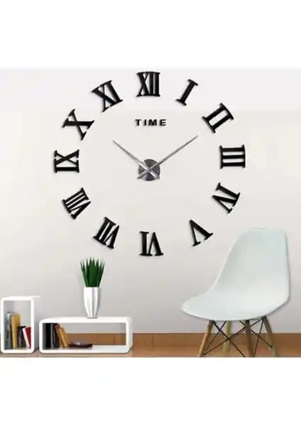 10K Dekor Siyah Ahşap 3D Roma Rakamlı Duvar Saati Klasik ve Modern Dekorasyon İçin