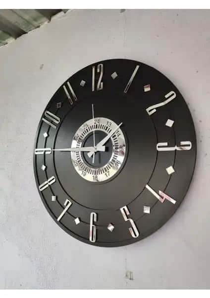 AA Shop Siyah Gümüş Ahşap Dekoratif Duvar Saati Modern İç Mekanlar İçin