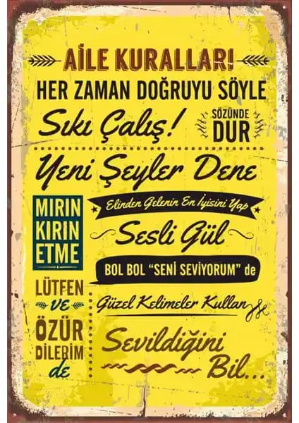 Aile Bağlarını Güçlendiren Modern Ahşap Aile Kuralları Posteri 20x30 cm