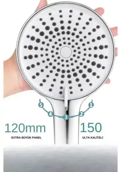 Akdoğan Geniş Kafalı 5 Fonksiyonlu Krom Duş Başlığı Modern ve Dayanıklı Tasarım