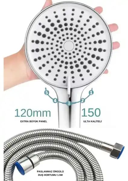 Akdoğan Yapı ve Hırdavat 5 Fonksiyonlu Ayarlanabilir Duş Başlığı ve Hortumu Seti